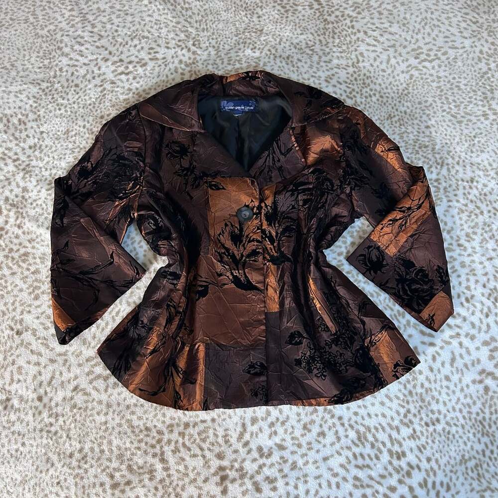 Susan Graver Copper Crinkle Flocked Floral Jacket